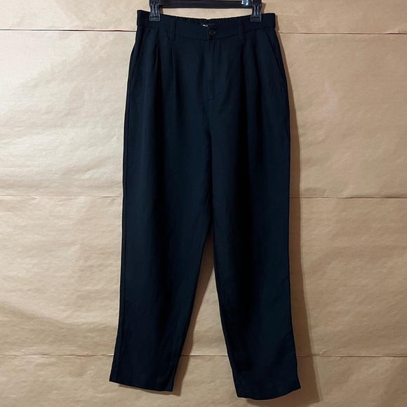 Madewell The Tailored Tapered Pants Linen Blend Barrel Leg Trousers Black Size 6 - Picture 1 of 11